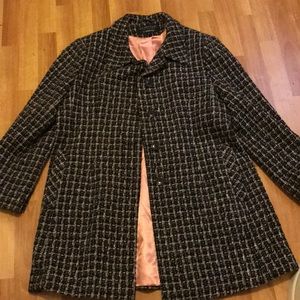 London Fog black, gray, and white retro overcoat.